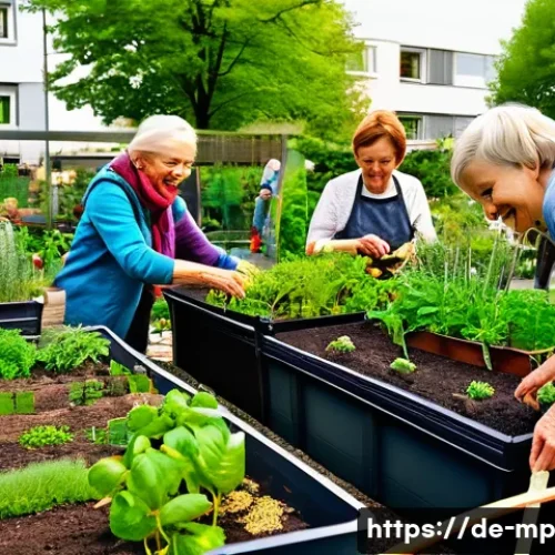Home 33 마이크로커뮤니티의 차별화 전략 - A cozy urban community garden scene in Berlin during springtime, showing a diverse group of adults a...