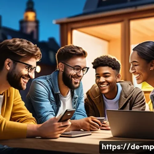 Home 30 효과적인 마이크로커뮤니티 마케팅 전략 - A cozy digital workspace scene showing a diverse group of young adults from Germany actively engagin...