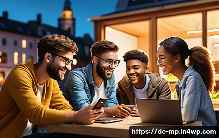 효과적인 마이크로커뮤니티 마케팅 전략 - A cozy digital workspace scene showing a diverse group of young adults from Germany actively engagin...