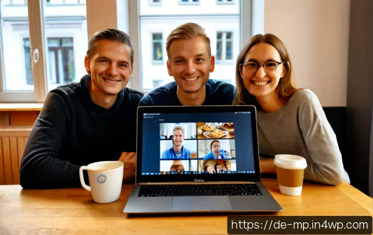 Home 17 온라인 마이크로커뮤니티 성공 사례 - Photorealistic success story of a small German online microcommunity: six diverse adults in a warm B...